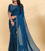 morpich georgette saree with embroidered border