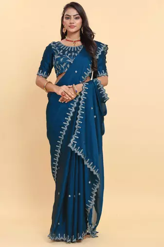 morpich georgette saree with embroidered border
