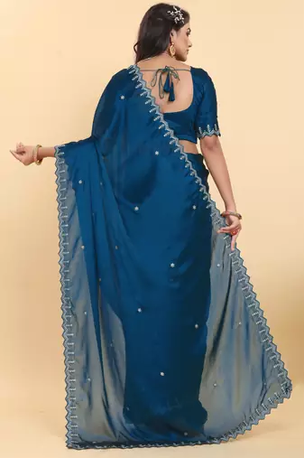 morpich georgette saree with embroidered border
