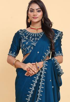 morpich georgette saree with embroidered border 5