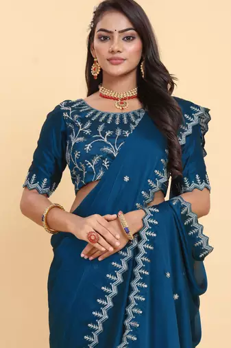 morpich georgette saree with embroidered border