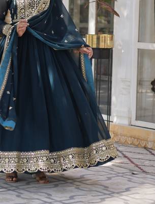 Rama Designer Trending Georgette Gown Dupatta Collection With Sequins Embroidered Work 3