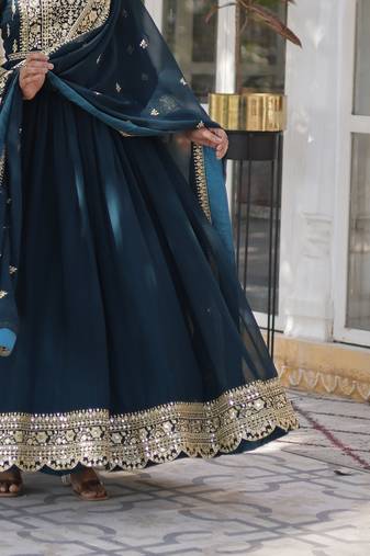 Rama  Designer Trending Georgette Gown Dupatta Collection With Sequins Embroidered Work