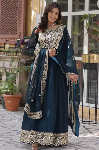 Rama  Designer Trending Georgette Gown Dupatta Collection With Sequins Embroidered Work
