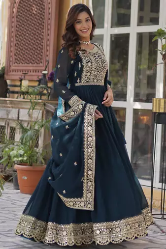 Rama  Designer Trending Georgette Gown Dupatta Collection With Sequins Embroidered Work