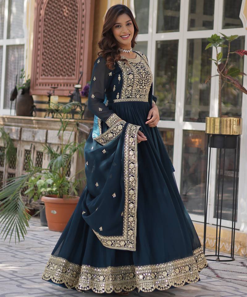 Rama  Designer Trending Georgette Gown Dupatta Collection With Sequins Embroidered Work