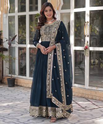 Rama Designer Trending Georgette Gown Dupatta Collection With Sequins Embroidered Work 6