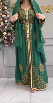 Designer Green Embellished Stitched Kaftan with Heavy Golden Handwork  1