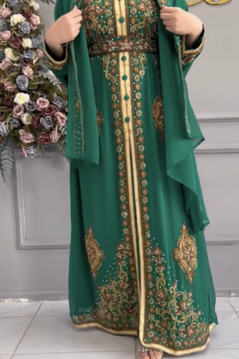 Designer Green Embellished Stitched Kaftan with Heavy Golden Handwork 