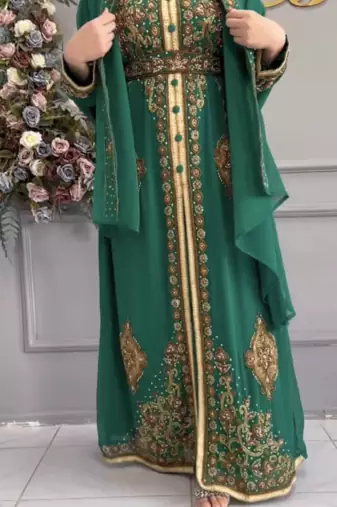 Designer Green Embellished Stitched Kaftan with Heavy Golden Handwork 