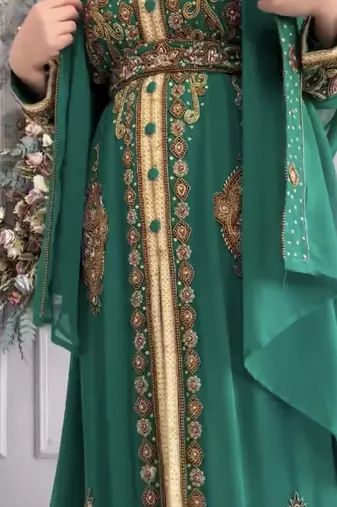 Designer Green Embellished Stitched Kaftan with Heavy Golden Handwork 