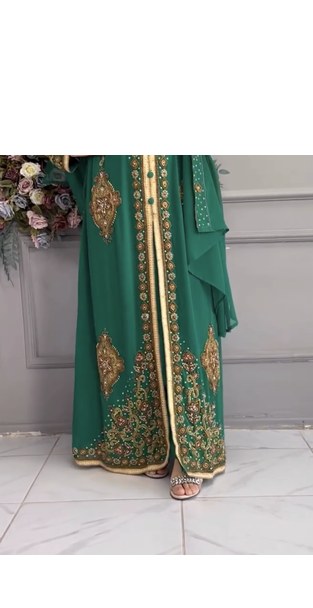 Designer Green Embellished Stitched Kaftan with Heavy Golden Handwork  3