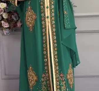 Designer Green Embellished Stitched Kaftan with Heavy Golden Handwork 