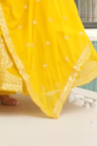 Yellow Faux Blooming Georgette With Rich Sequins Multi Embroidered Gown With Dupatta
