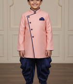 pink faux jute plain boys indo western dress with dhoti