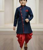 blue faux jute plain boys indo western dress with dhoti