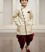 brown faux jute plain boys indo western dress with dhoti