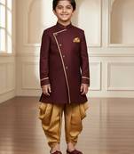 maroon faux jute plain boys indo western dress with dhoti