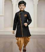 black faux jute plain boys indo western dress with dhoti