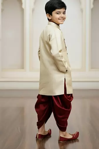 brown faux jute plain boys indo western dress with dhoti
