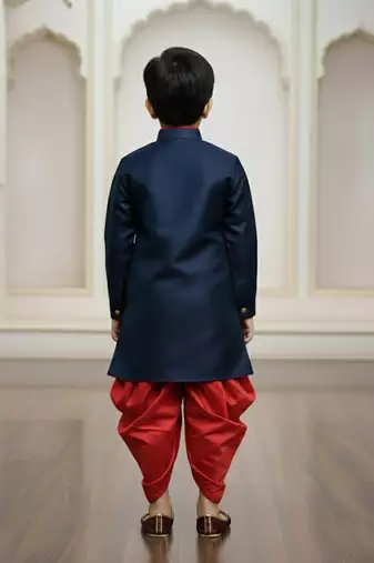 blue faux jute plain boys indo western dress with dhoti