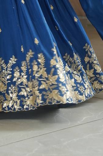 Blue kurti with duptta in  Chinnon with Embroidery Zari Sequins-work 