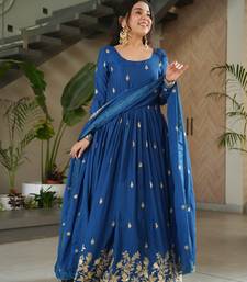 Blue kurti with duptta in  Chinnon with Embroidery Zari Sequins-work 
