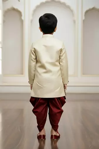 brown faux jute plain boys indo western dress with dhoti