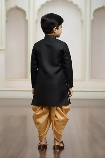 black faux jute plain boys indo western dress with dhoti