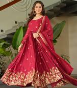 Maroon  kurti with duptta in  Chinnon with Embroidery Zari Sequins-work 