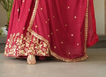 Maroon kurti with duptta in Chinnon with Embroidery Zari Sequins work  4