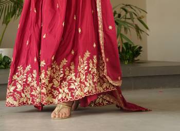 Maroon kurti with duptta in Chinnon with Embroidery Zari Sequins work  6