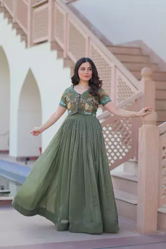 Green Premium designer readymade koti-gown collections