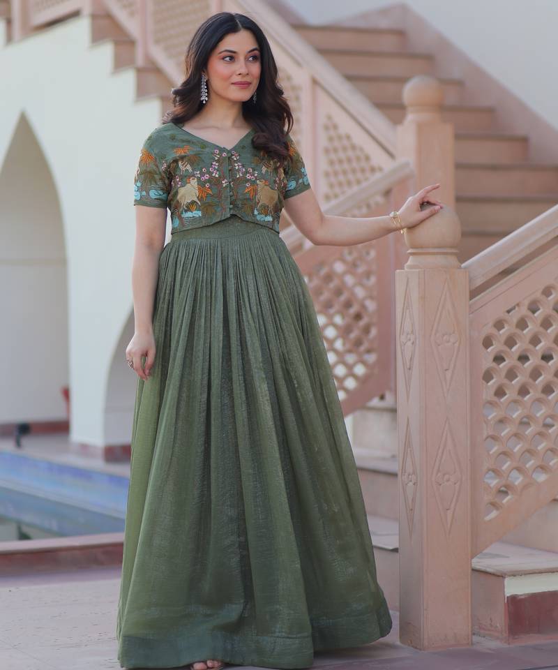 Green Premium designer readymade koti-gown collections