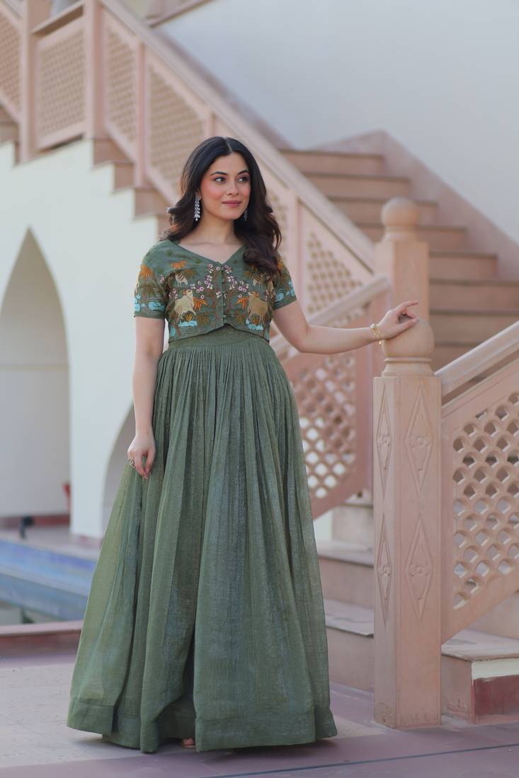 Green Premium designer readymade koti-gown collections