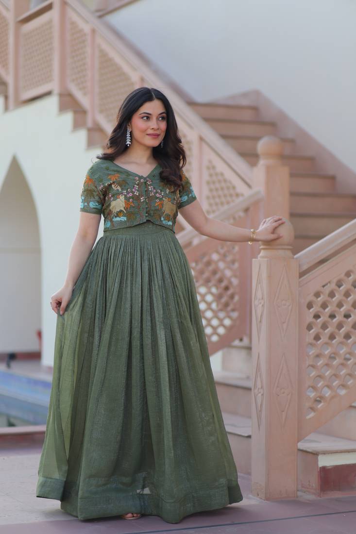 Green Premium designer readymade koti-gown collections
