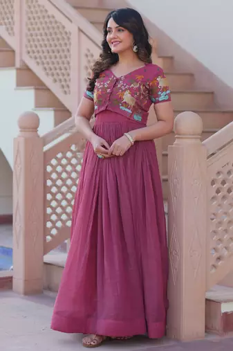 Onion pink designer koti gown collections