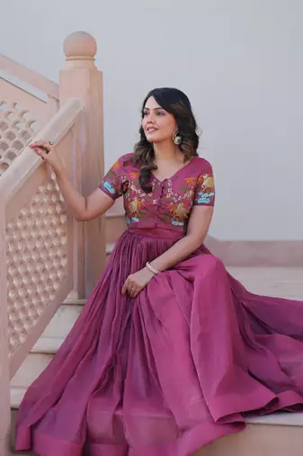 Onion pink designer koti gown collections