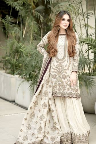 Ivory White Heavy Embroidery Sharara Suit