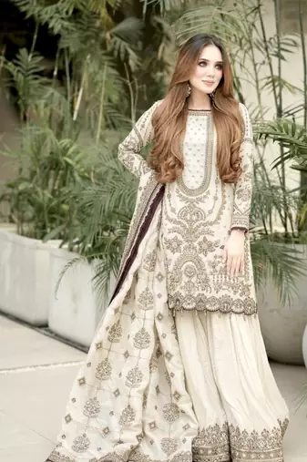 Ivory White Heavy Embroidery Sharara Suit