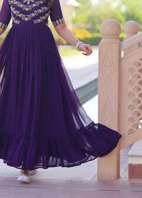 Purple Faux Blooming With Sequins Multithreaded Beads Embroidered work. 1