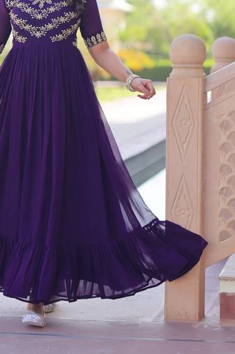 Purple Faux Blooming With Sequins Multithreaded Beads Embroidered work.