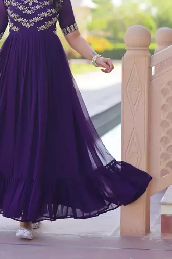 Purple Faux Blooming With Sequins Multithreaded Beads Embroidered work.