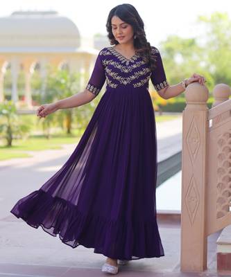 Purple Faux Blooming With Sequins Multithreaded Beads Embroidered work. 4