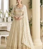 Off white georgette embroidered seroski zarkan anarkali suit