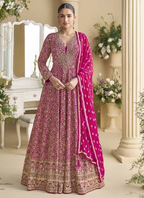 Pink georgette embroidered zarkan anarkali suit 1