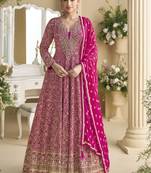 Pink georgette embroidered seroski zarkan anarkali suit