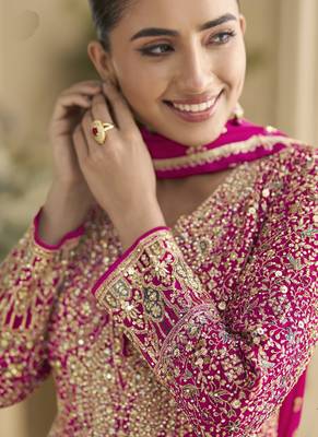 Pink georgette embroidered zarkan anarkali suit 2