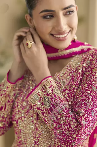 Pink georgette embroidered zarkan anarkali suit
