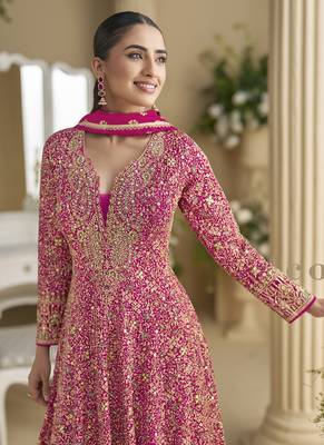 Pink georgette embroidered zarkan anarkali suit 3